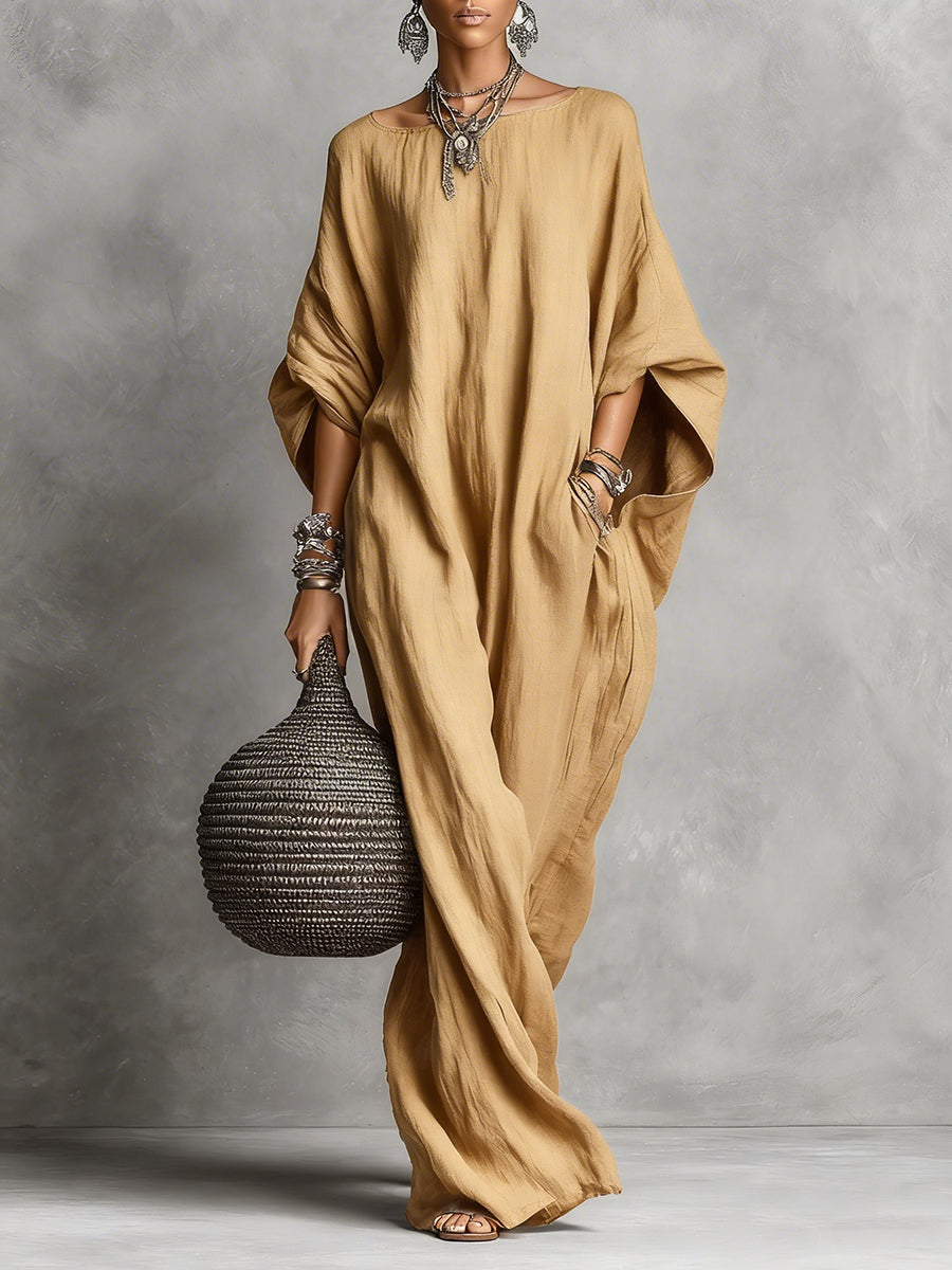 Minimalist Casual Sleeveless Cotton And Linen Long Dress