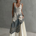 Women's White Rose Embroidered Gradient Casual Sleeveless Dress