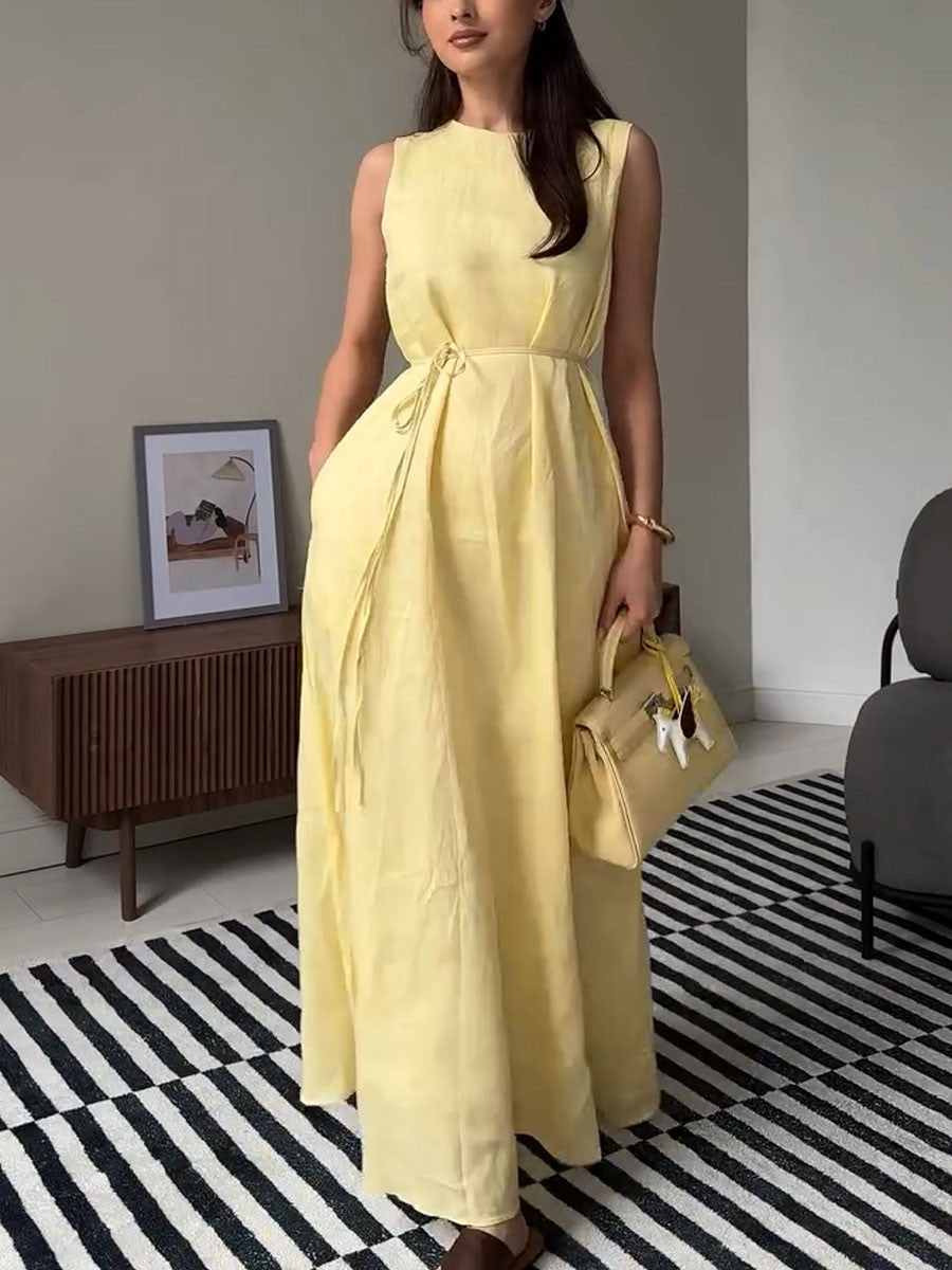 Sleeveless Casual Cotton and Linen Dress