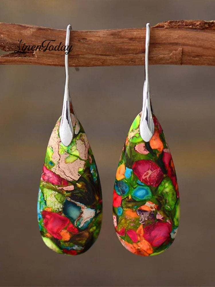 Women's Natural Teardrop Shape Emperor Stone Earrings