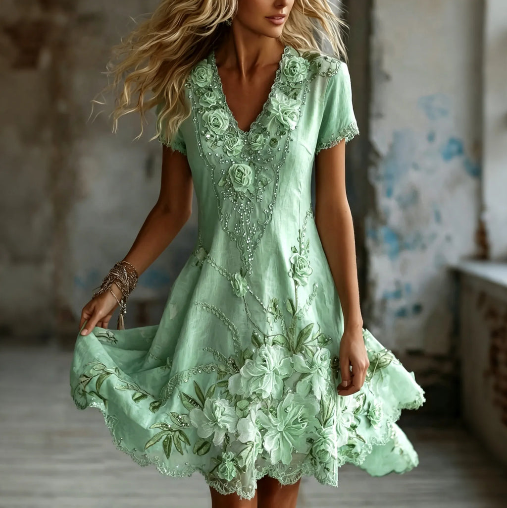 Women's Vintage Floral Embroidered Art Casual Dress