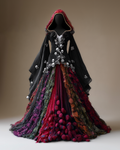 Women's Elegant Halloween Skull Contrast Cape Dress 4f01