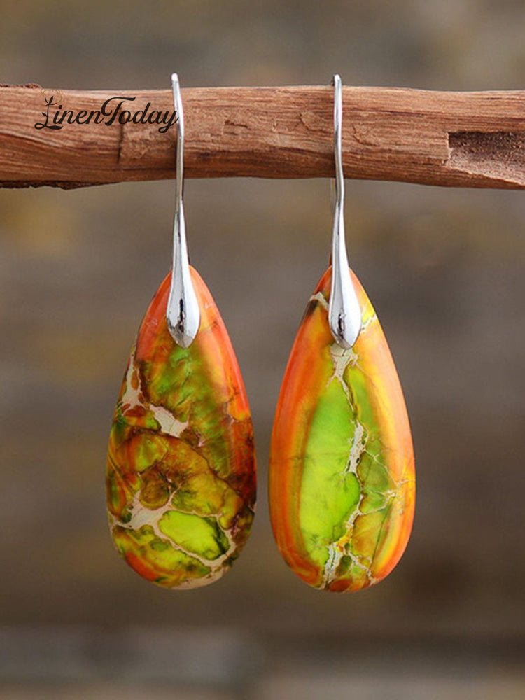 Women's Natural Teardrop Shape Emperor Stone Earrings