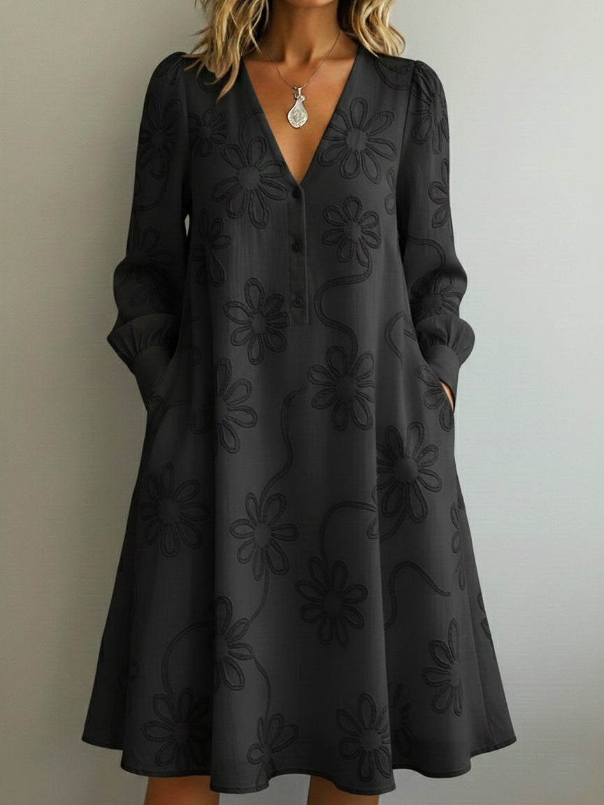 Vintage Elegant V-neck Floral Embroidery Dress