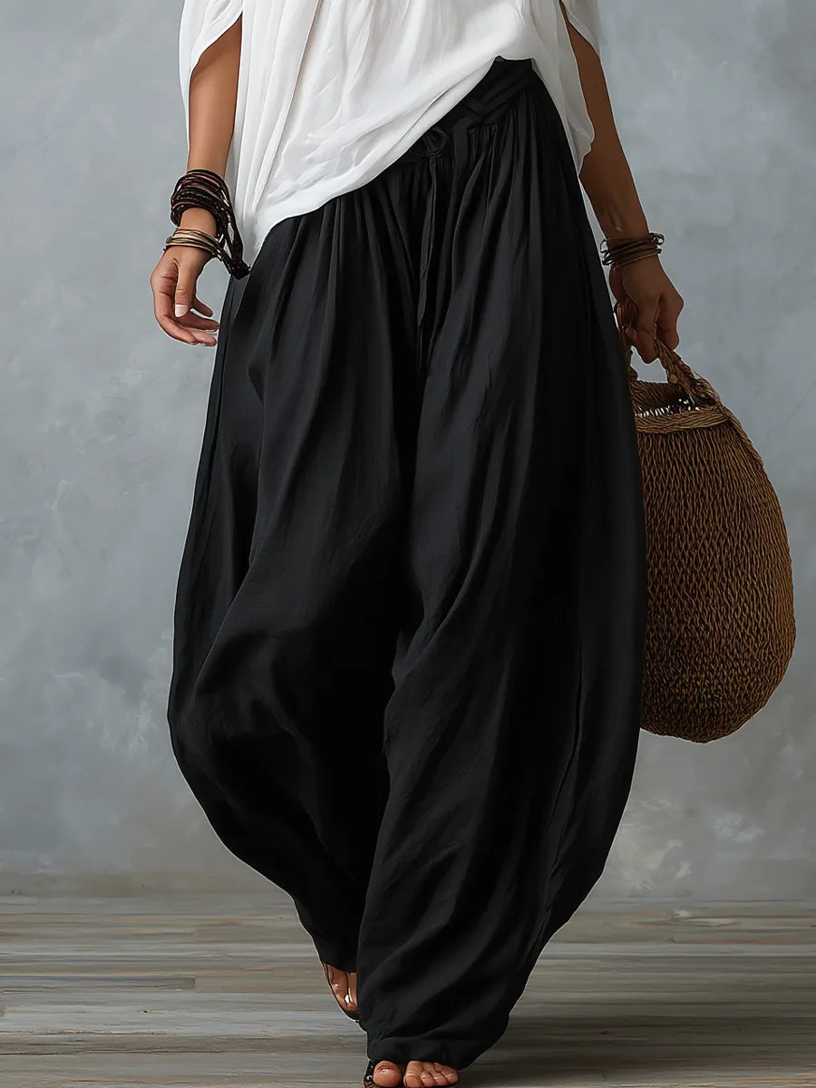 Effortless White Off-Shoulder Harem Pants Set