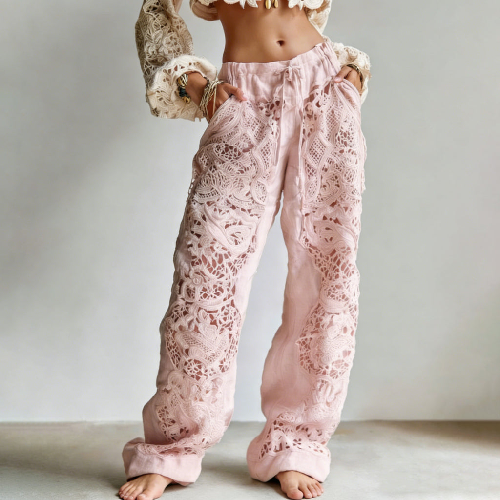 Women's Vintage Floral Embroidered Art Casual Pants