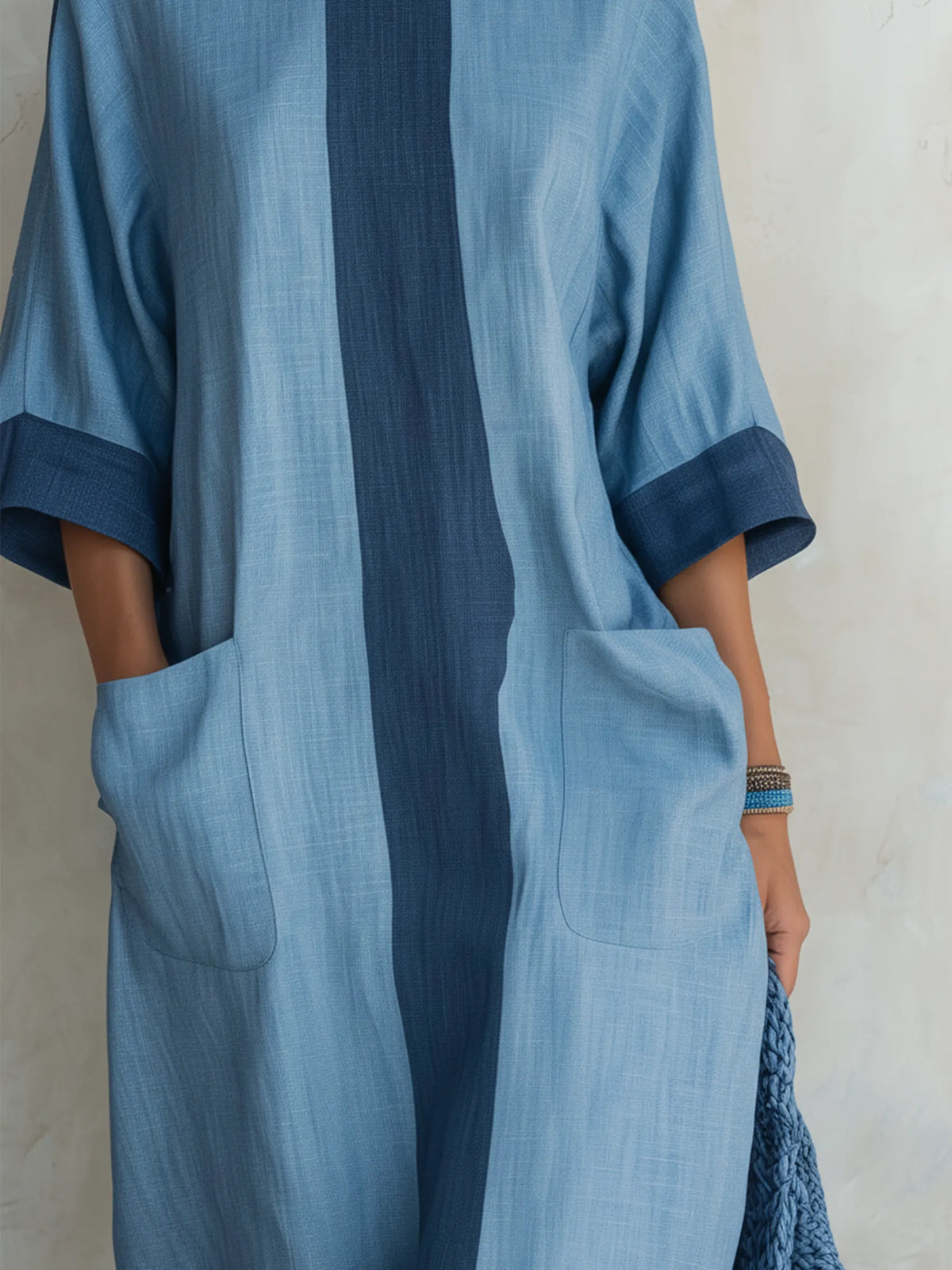 Light Blue Tencel Denim Colorblock Oversized Maxi Dress