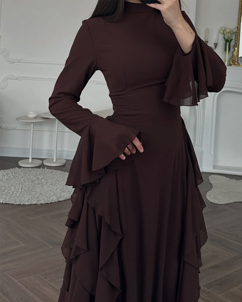 Elegant Half-turtleneck Ruffle Dress