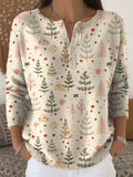 Women's Christmas Tree Art Print Buttoned Cardigan Sweater