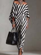 Statement Monochrome Stripe Asymmetric Maxi Dress
