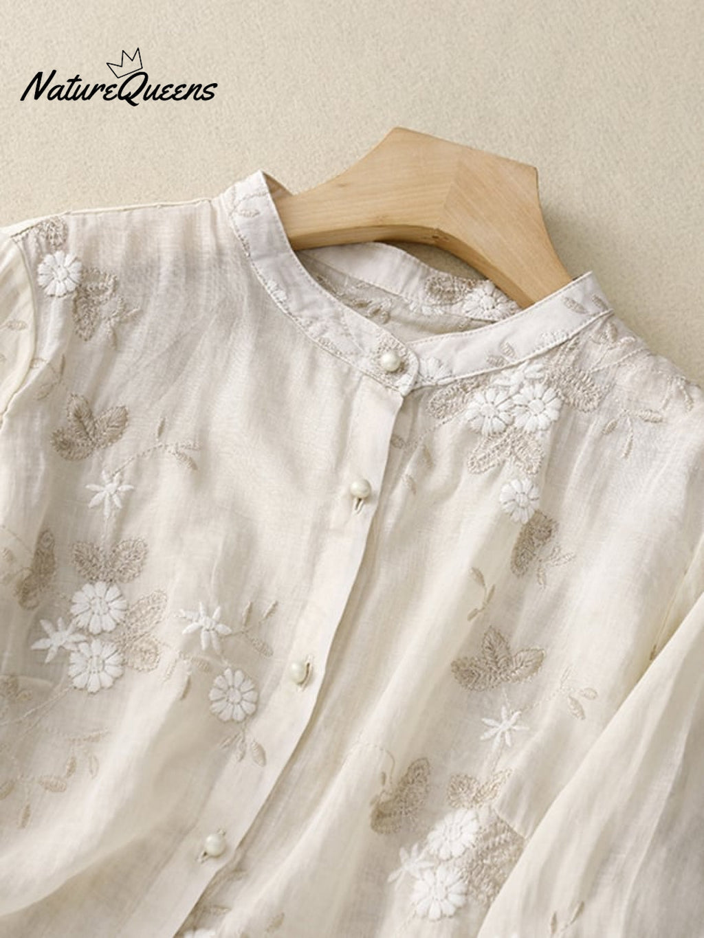 Art Retro Embroidery 3/4 Sleeve Patchwork Shirt