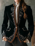 Elegant Black Luxurious Velvet Embroidered Tailored Jacket