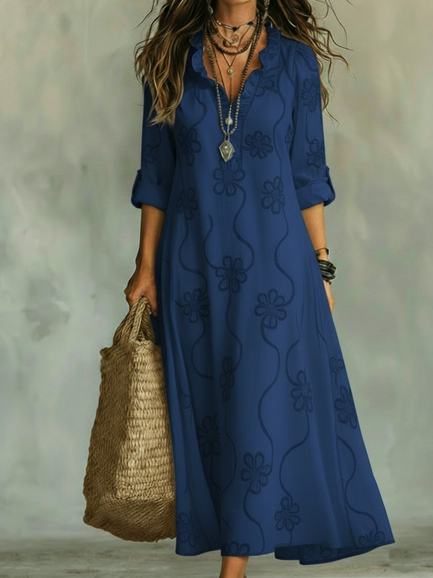 Retro Ruffled Collar Floral A-line Dress
