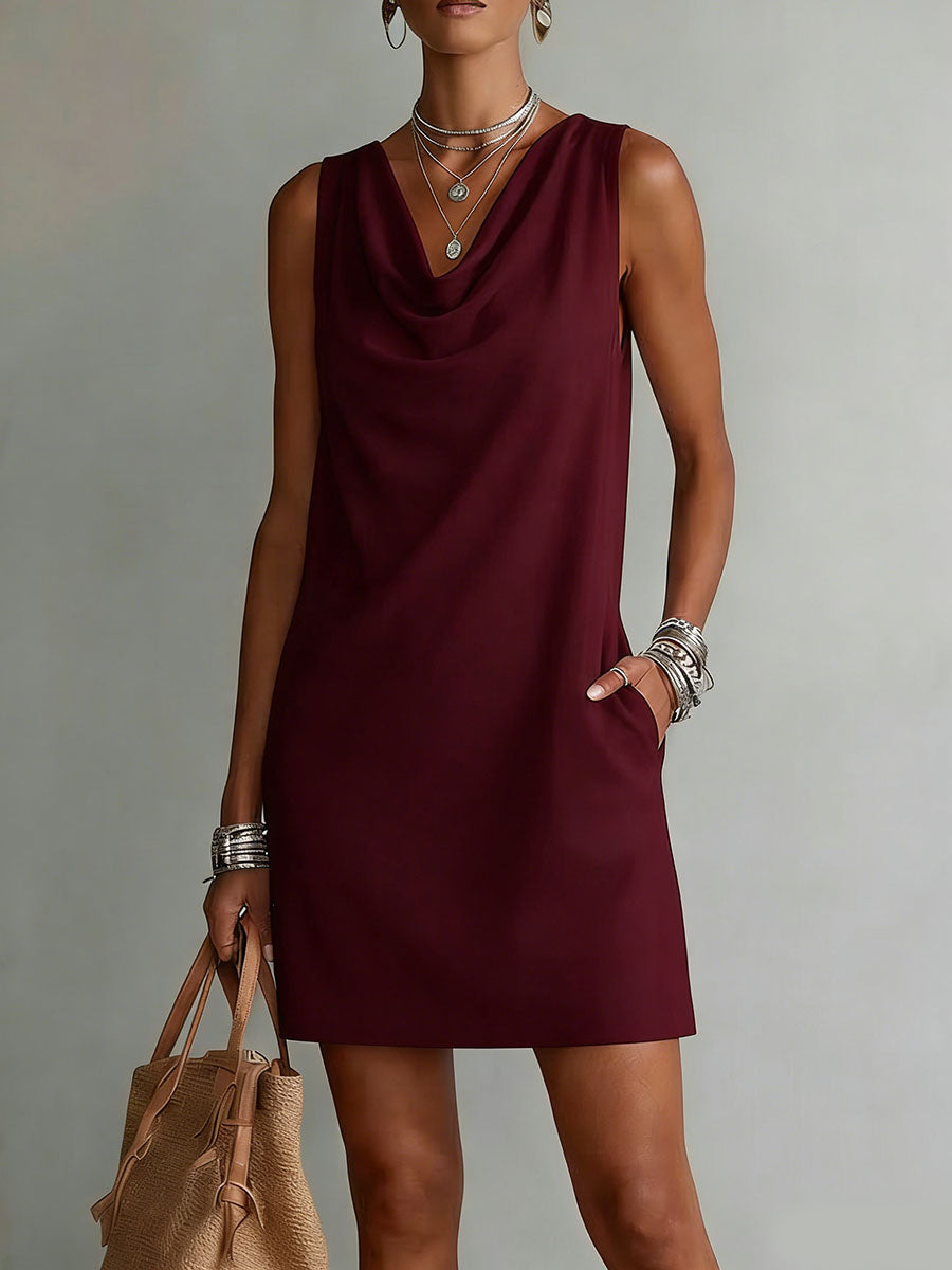 Draped-neck Sleeveless Cotton Dress