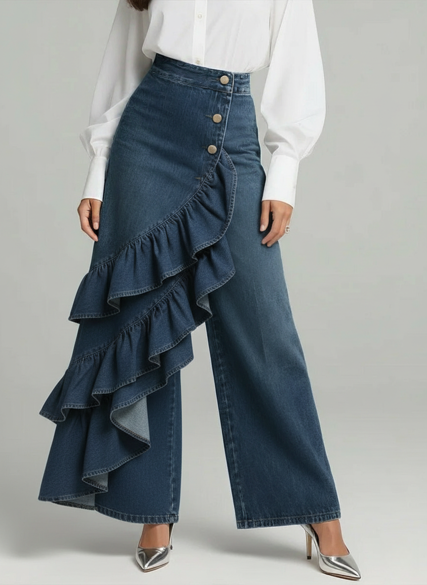 Women's High-waisted Relaxed Fit Wide-leg Jeans With A Stylish Design.