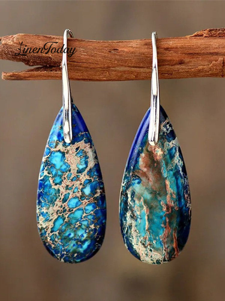 Women's Natural Teardrop Shape Emperor Stone Earrings