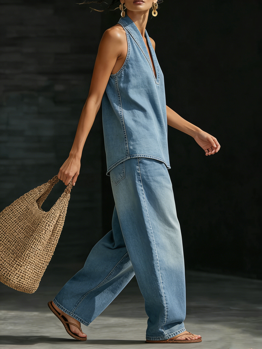 Cozy Minimalist Two-piece Denim Set