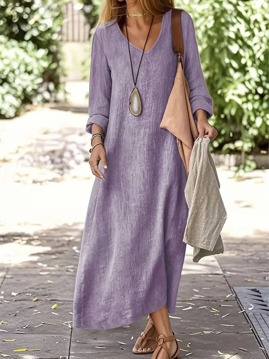 Women's Loose Solid Color Art Casual Cotton And Linen Dress
