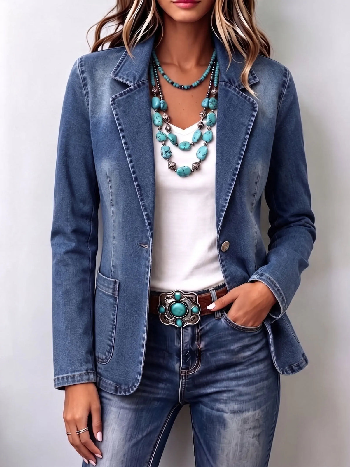 Classic Tailored Denim Blazer