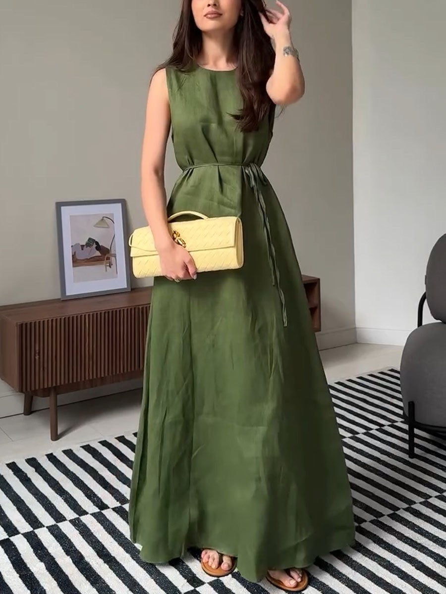 Sleeveless Casual Cotton and Linen Dress