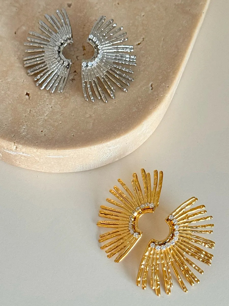 Vintage Titanium Steel Sunburst Zircon Earrings