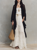 Black Sheer Duster & Ivory Lace Tiered  ¨C Modern Bohemian Elegance Maxi Skirt