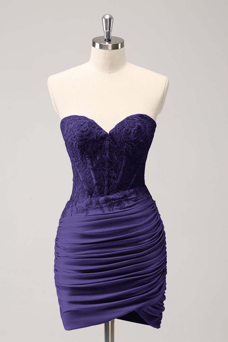 Cocoslly Chic Sweetheart Sleeveless Pleated Short Homecoming Dress With Embroidery | Lavender Satin HC0085