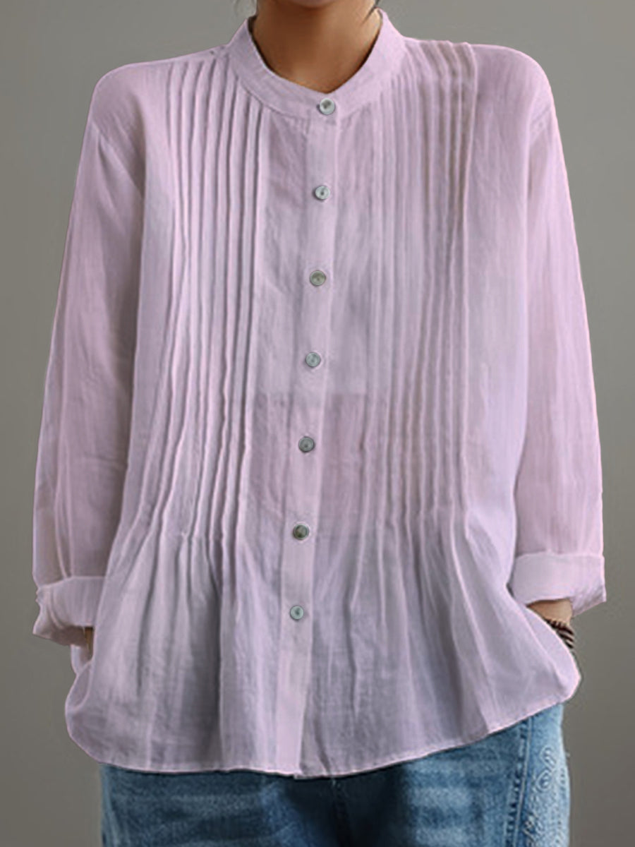 Women's Casual Cotton And Linen Pleated Shirt