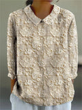Women's Vintage Floral Art Print Casual Cotton And Linen 3/4 Sleeve Shirt