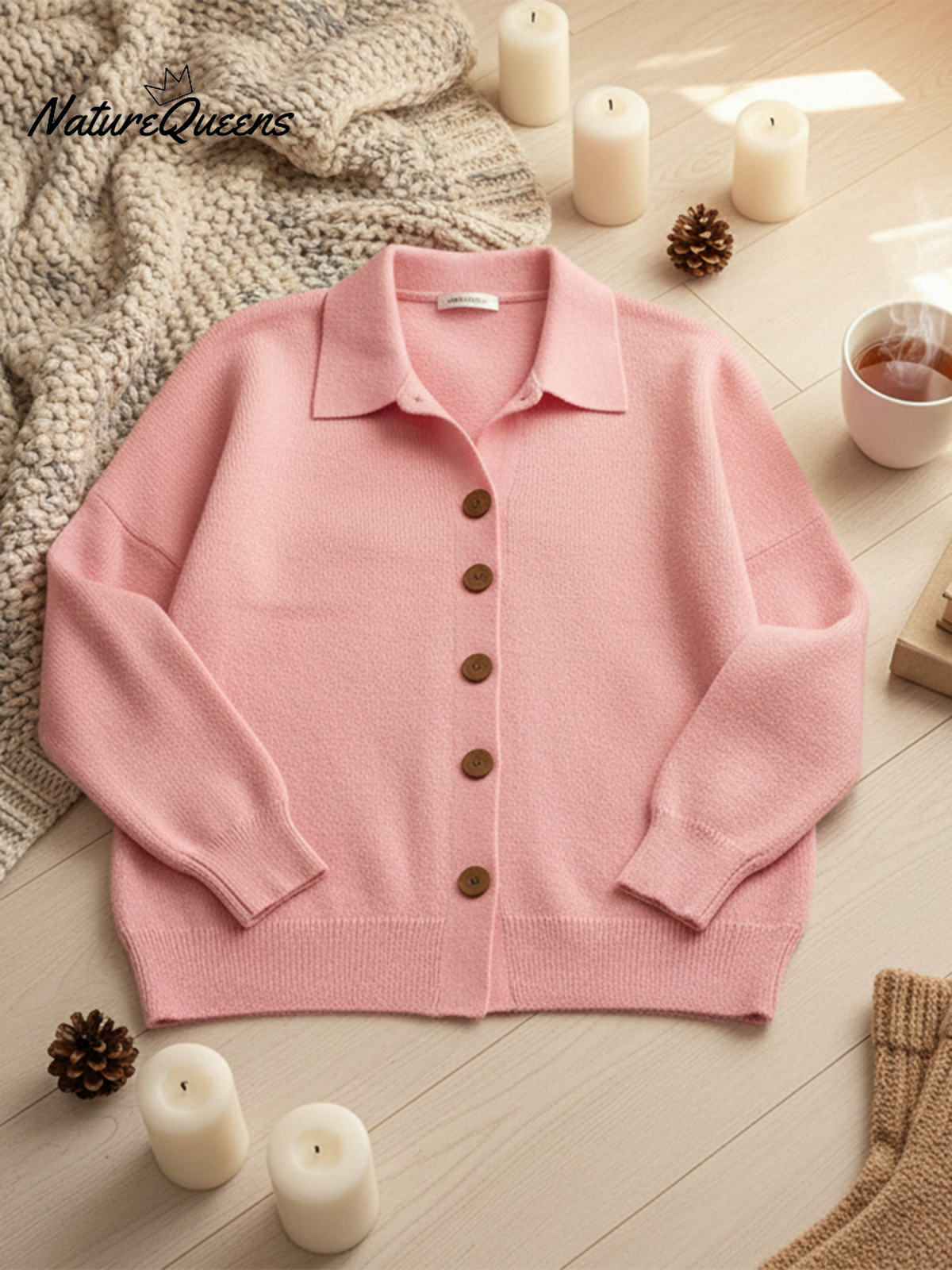 Women's Lapel Button Knitted Cardigan Sweater