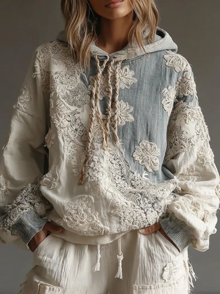 Women's Vintage Rose Floral Art Casual Warm Hoodie