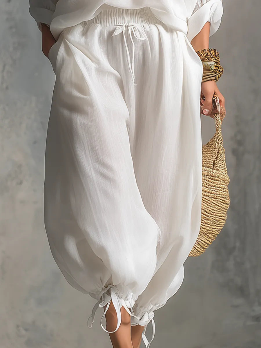 Relaxed Drawstring Linen Pants Set