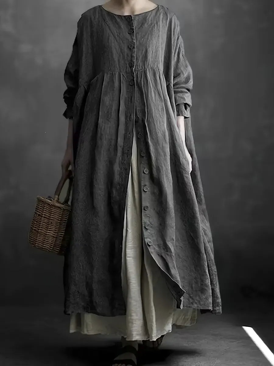 Women's Solid Color Art Casual Long Sleeve Cotton Linen Dress