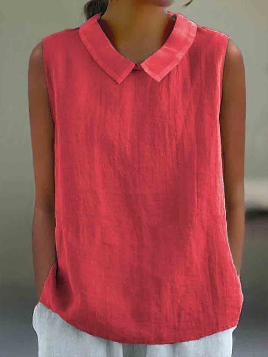 Women's Casual Cotton And Linen Peter Pan Tank Top
