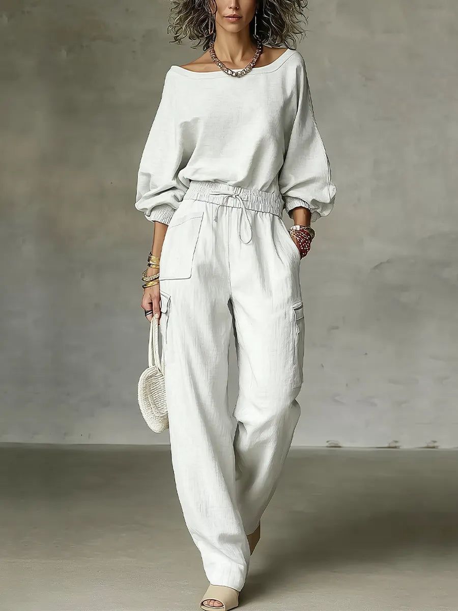 Bohemian Linen Top And Cargo Pants Set