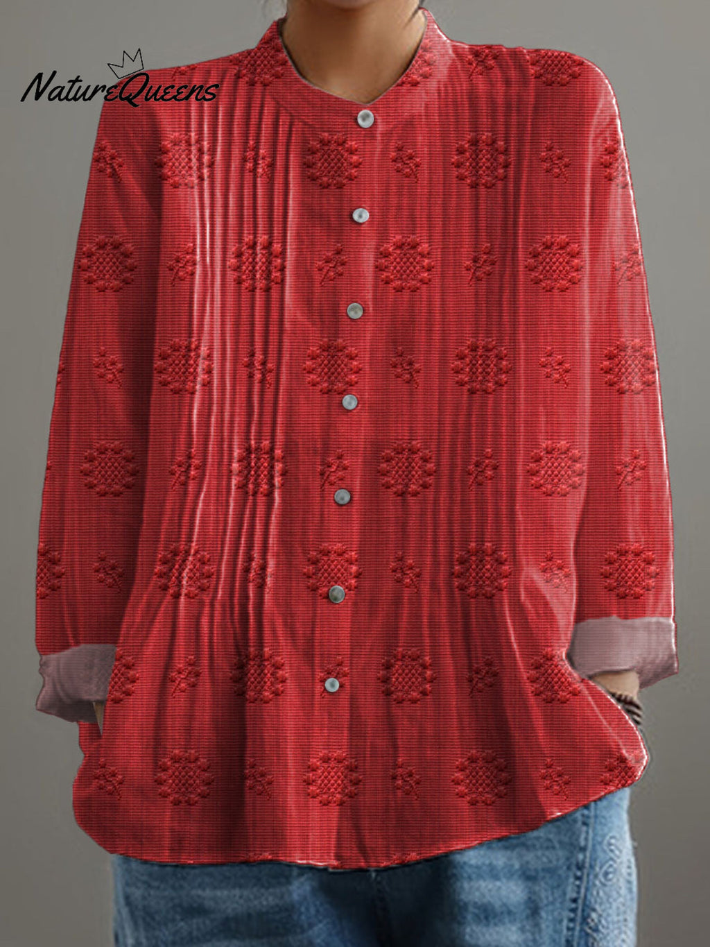 Women's Vintage Floral Art Print Casual Cotton And Linen Shirt