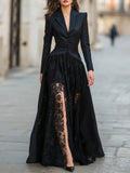 Elegant Tailored Blazer Panel Lace Gown Set