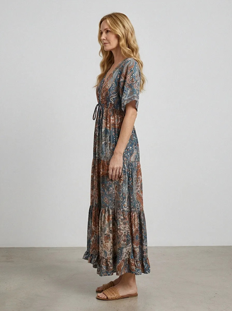 Women's Bohemian V-Neck Paisley Floral Printed Maxi Dress