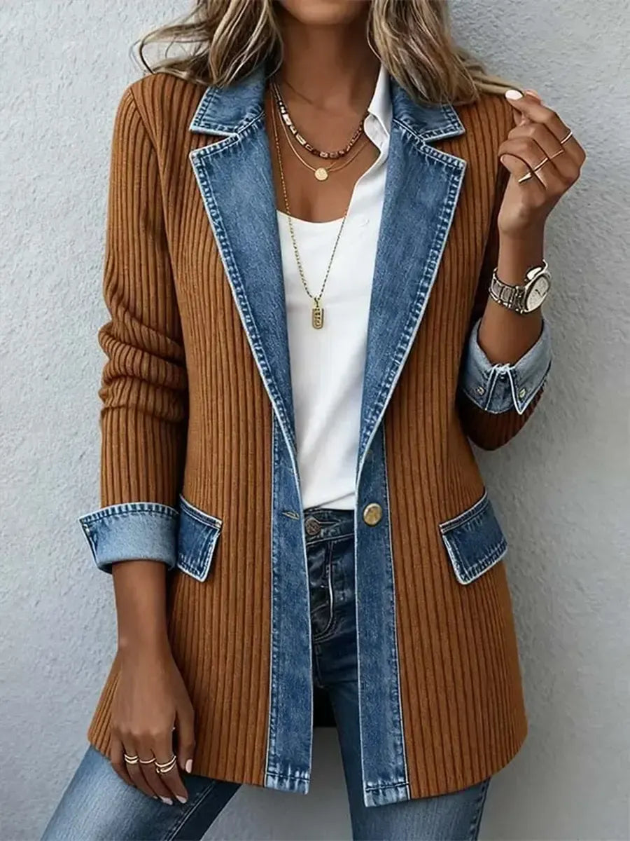 Knitted Patchwork Denim Casual Cotton Jacket