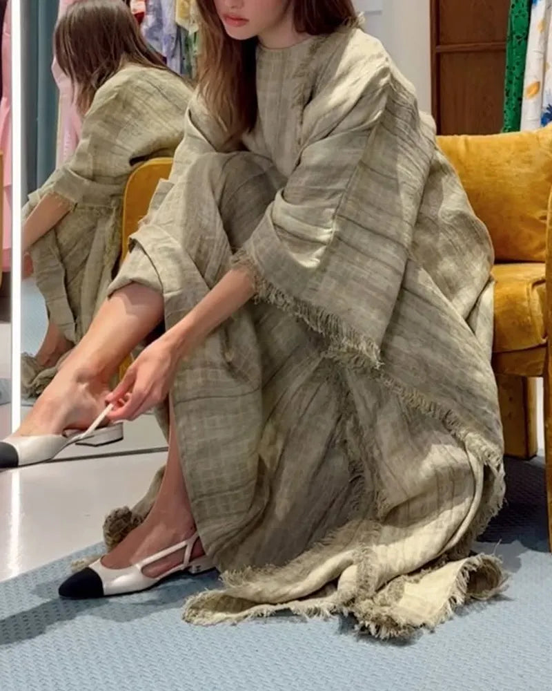 Elegant Fringed Cardigan & Dress Two-Piece Set