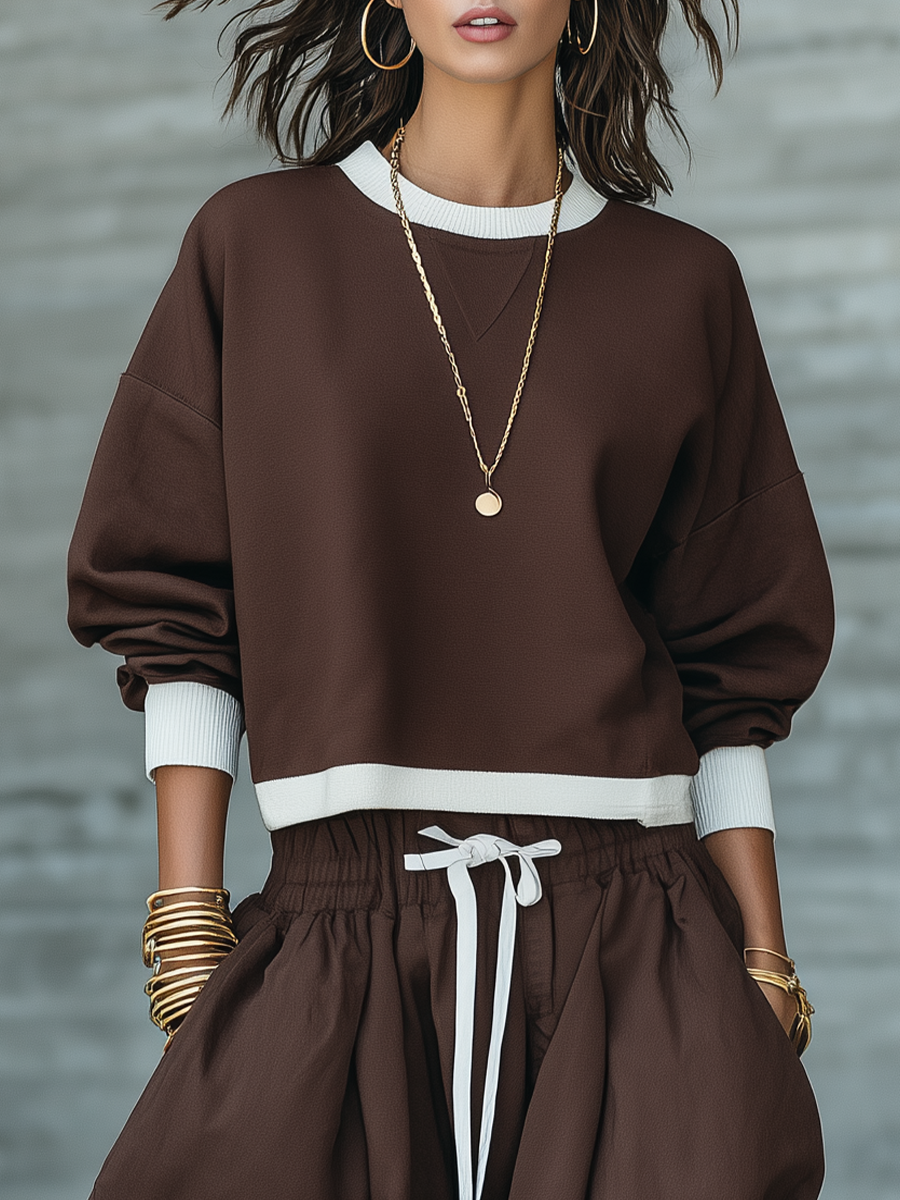 Chocolate Brown Cotton Drawstring Midi Skirt Set