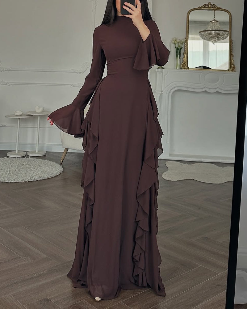 Elegant Half-turtleneck Ruffle Dress