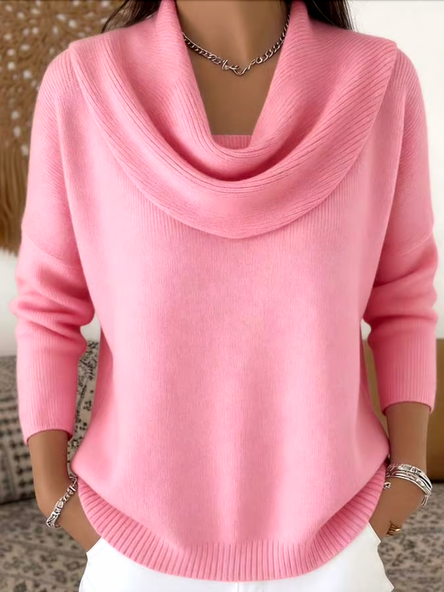 Women's Soft and Elegant Solid Color Ruffled Collar Sweater Top