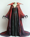 Women's Halloween Bat Wing Sleeve Contrast Color Exaggerated Cape Dress 33fa