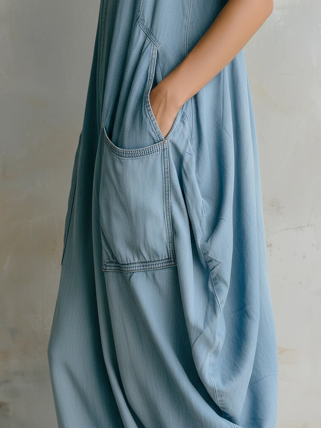 Vintage Washed Denim Sleeveless Jumpsuit