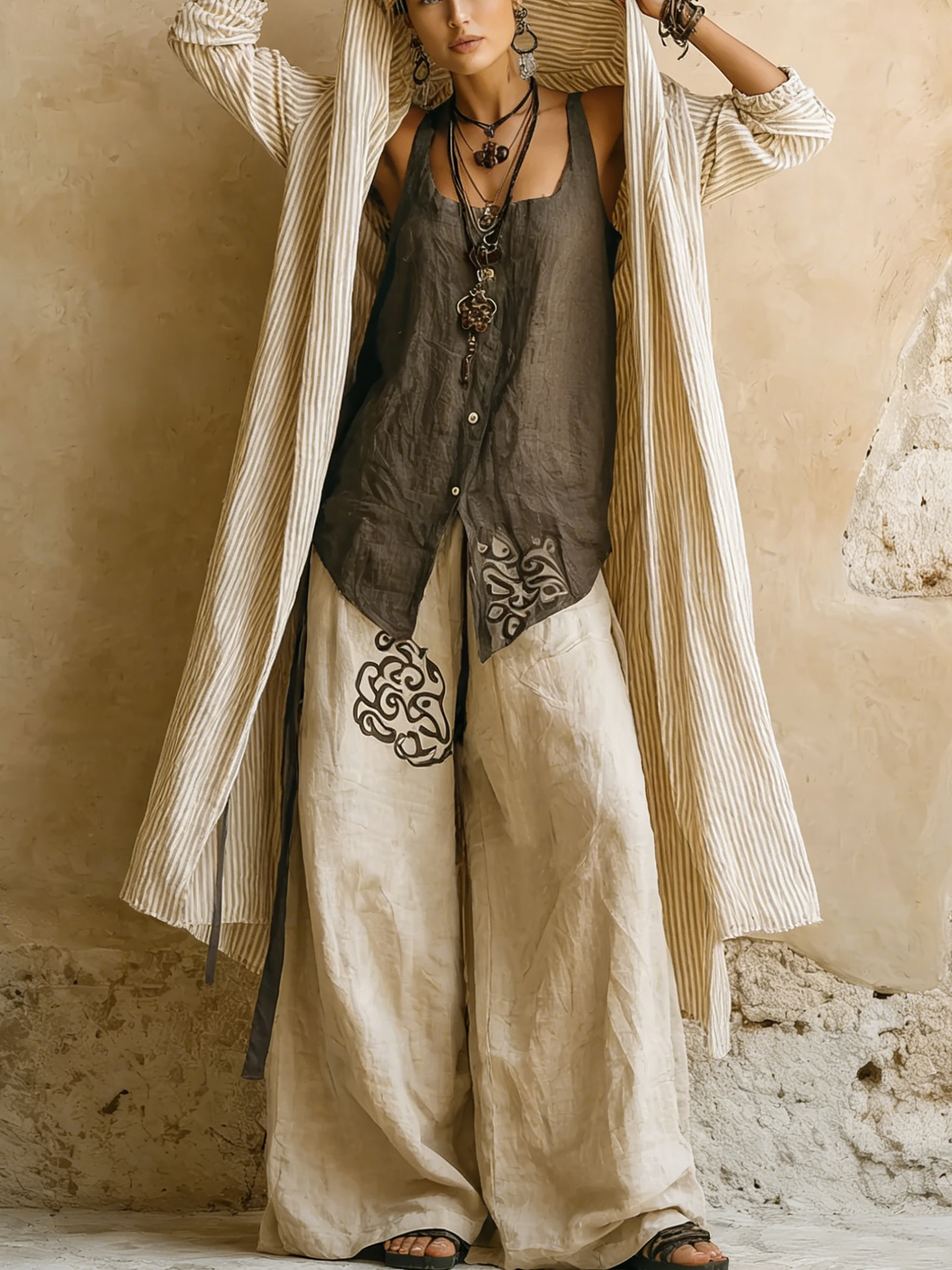 Elegant Cozy Loose Cotton Linen Three-piece Set