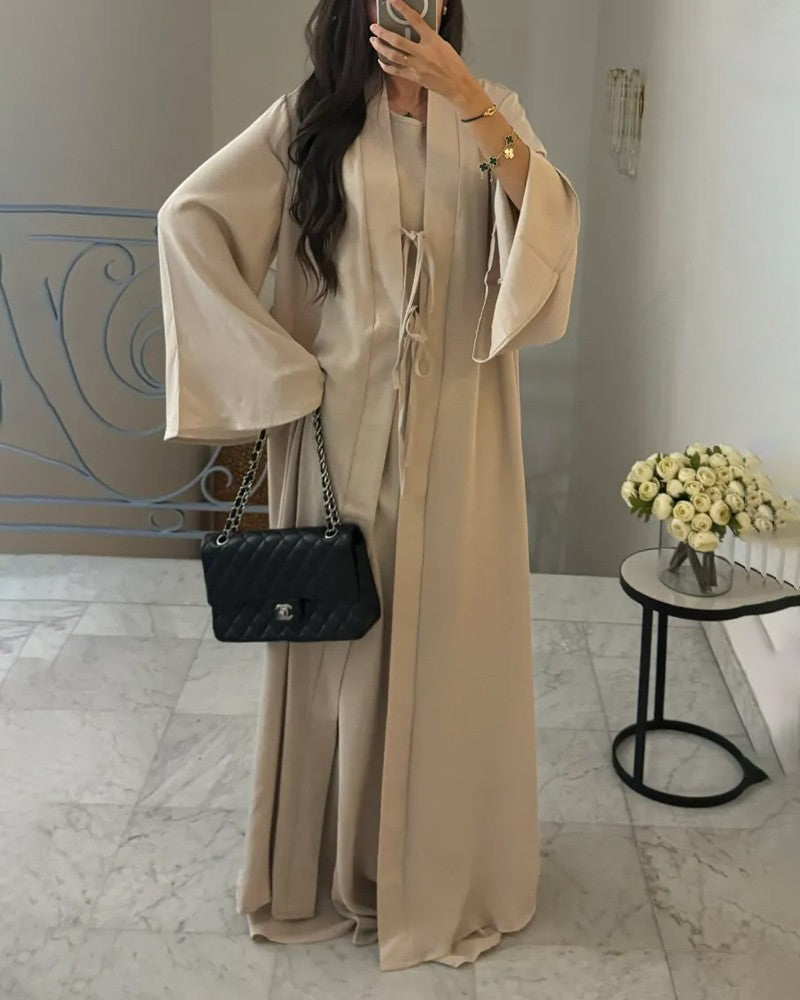 Elegant Sleeveless Dress & Lace-Up Cardigan Two-Piece Set