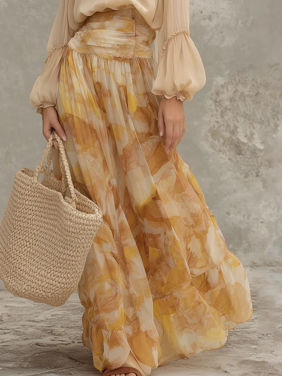 Soft Printed High-Waist Maxi Skirt Set