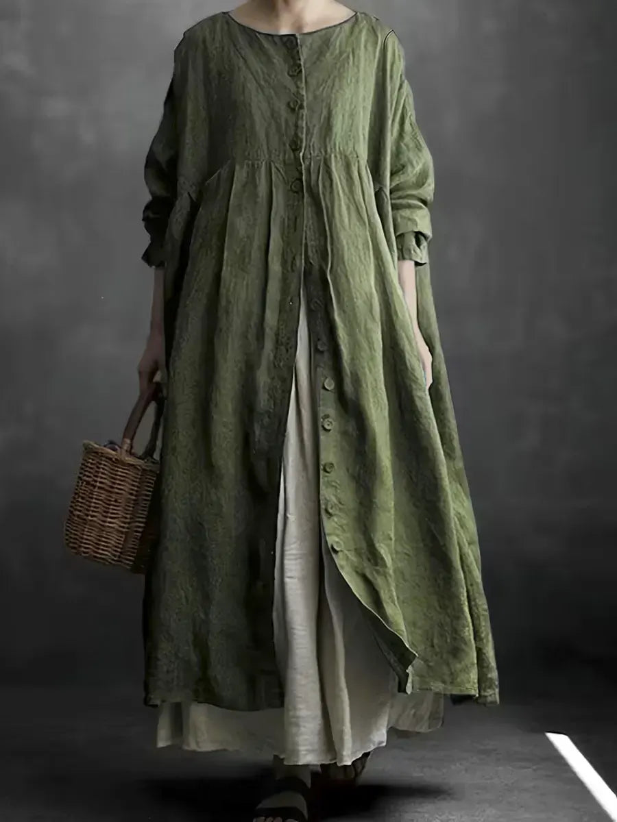Women's Solid Color Art Casual Long Sleeve Cotton Linen Dress