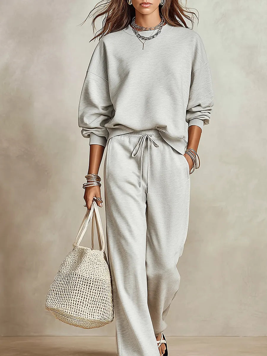 Comfortable Light Gray Sweatshirt And Sweatpants Set